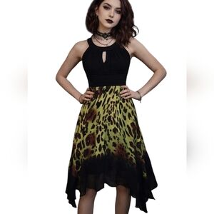 Whimsigoth Fairy Grunge Midi Dress Animal Print Asymmetric Hem Goth 90s Y2K 00s